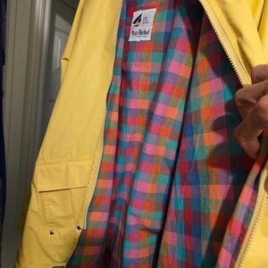 Misty harbor yellow raincoat.